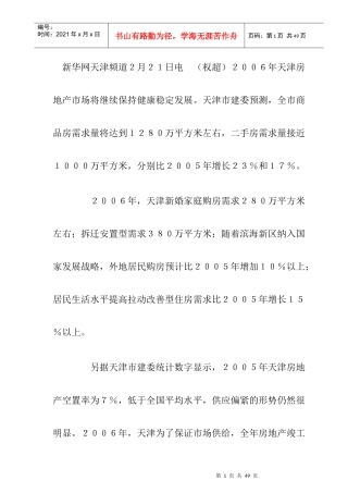 天津房地产市场调研报告与未来预测