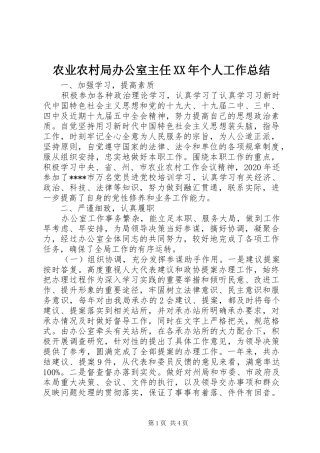 农业农村局办公室主任XX年个人工作总结