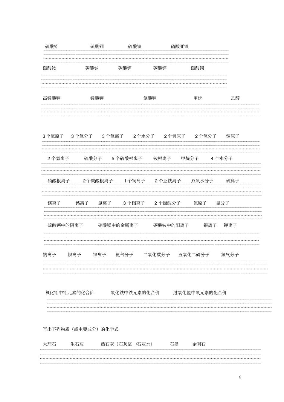 初中化学式及化学用语默写_第2页