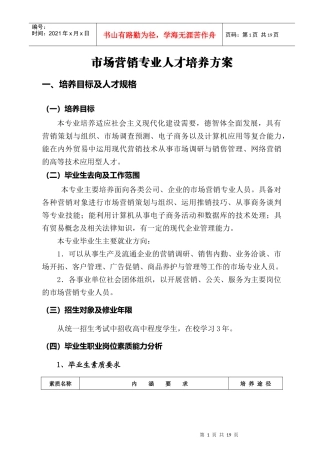 市场营销人才培养方案