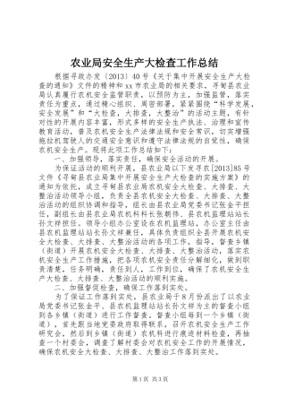 农业局安全生产大检查工作总结