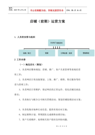 店铺（前期）运营方案