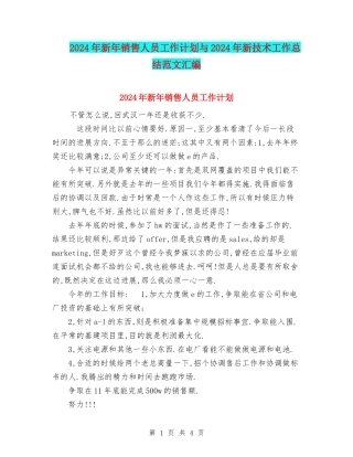 2024年新年销售人员工作计划与2024年新技术工作总结范文汇编
