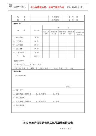 3.19房地产项目销售员工试用期绩效评估表