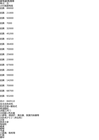 新房家具家电清单 