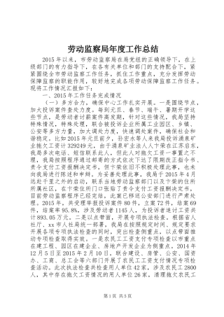 劳动监察局年度工作总结