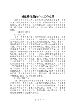 城建路灯所的个人工作总结