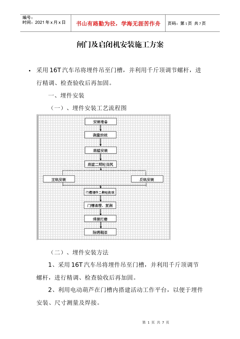 713 闸门及启闭机安装施工方案_第1页