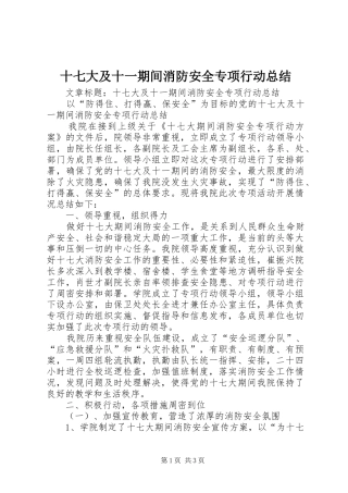 十七大及十一期间消防安全专项行动总结