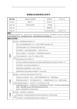 建材行业-营销中心-副总经理助理岗位说明书
