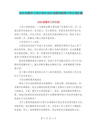 2024的新年工作计划与2024皮肤科医师工作计划汇编
