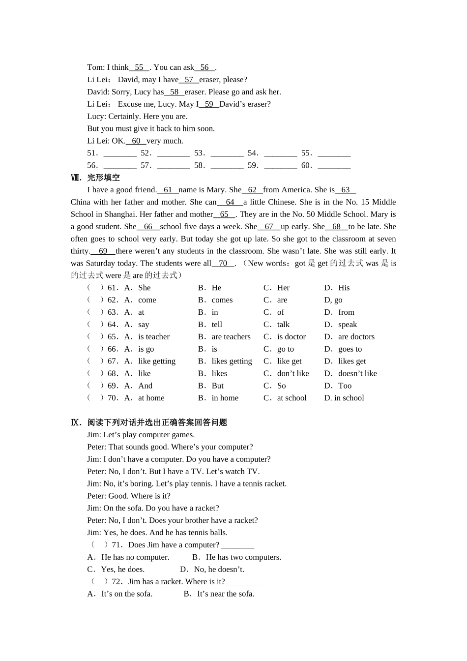 新目标英语七年级上学期310单元测试试卷14 _第3页