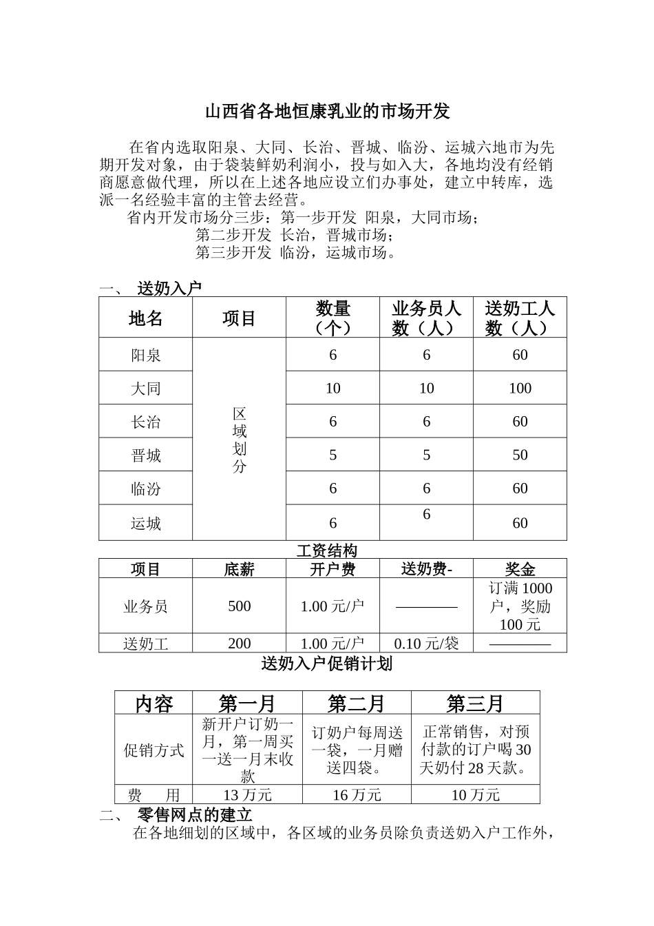 山西省各地恒康乳业的市场开发_第1页