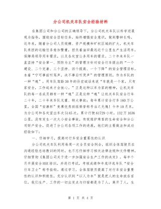 分公司机关车队安全经验材料