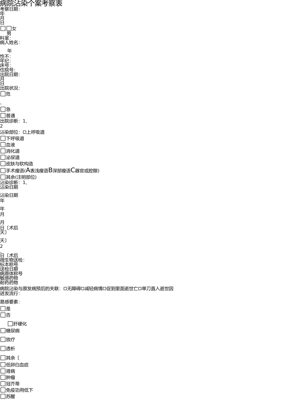 医院感染病例个案调查表 _第1页