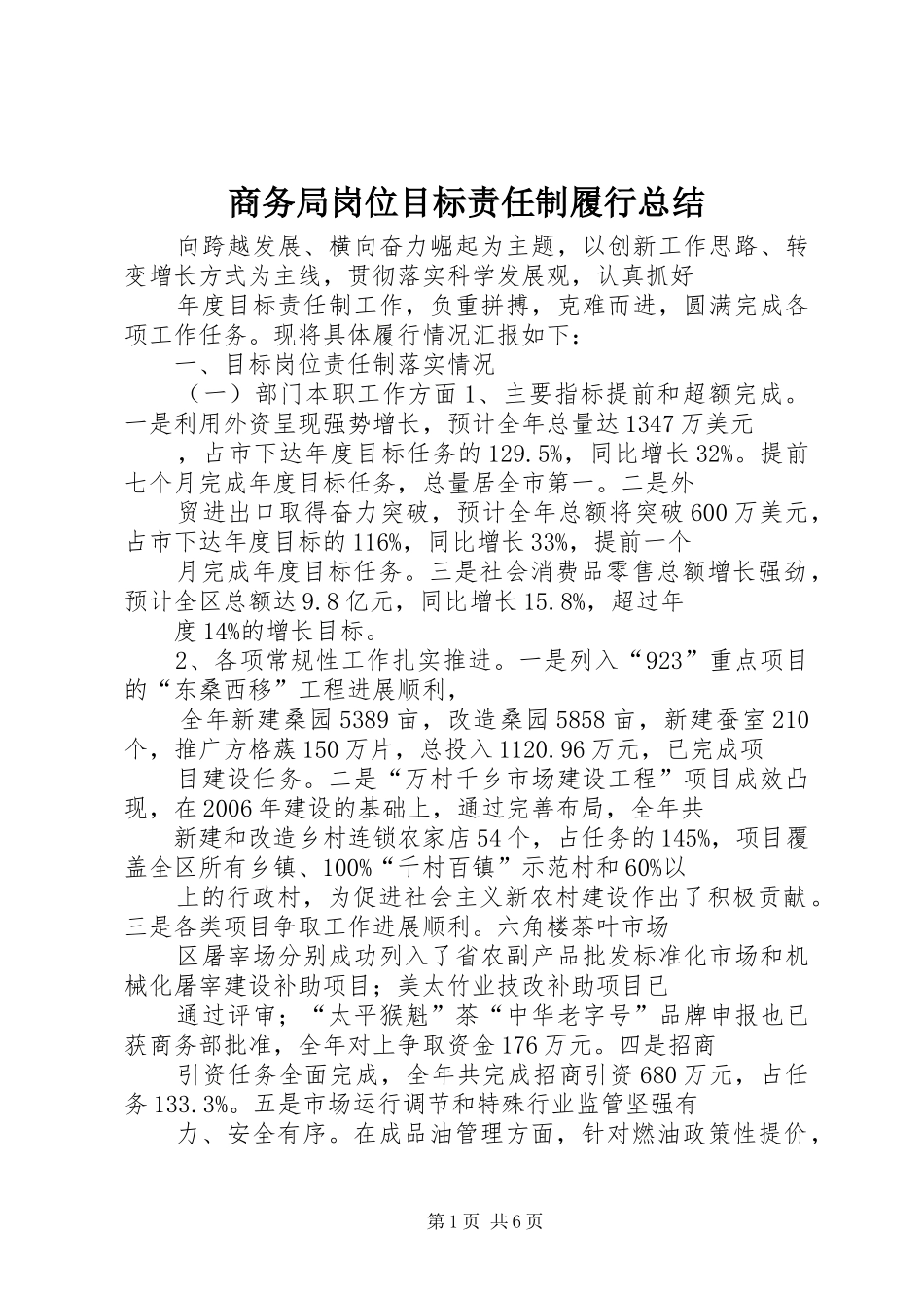 商务局岗位目标责任制履行总结_第1页