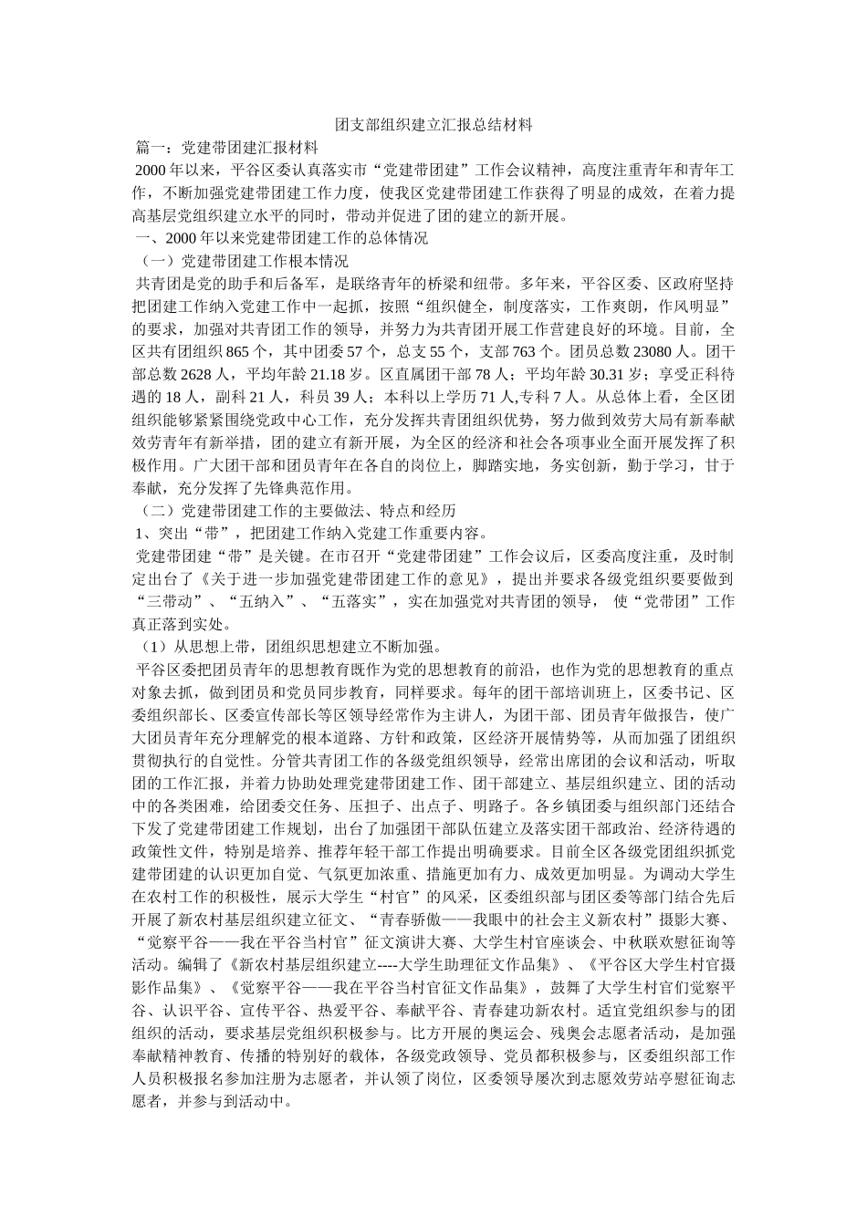 团支部组织建设汇报总结材料精选 _第1页