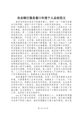 农业银行服务窗口年度个人总结范文