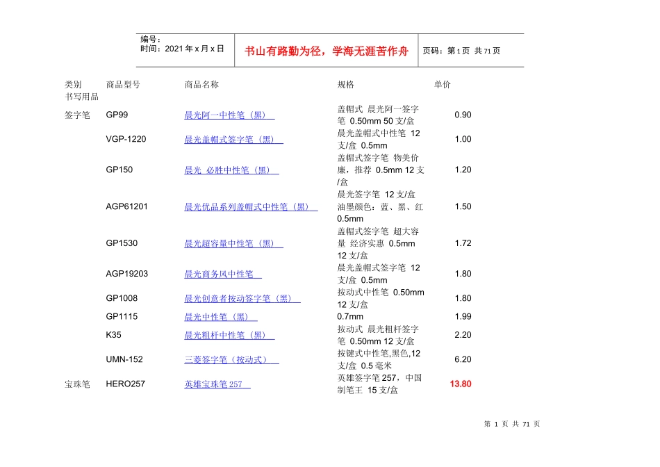 办公用品价格及清单01_第1页