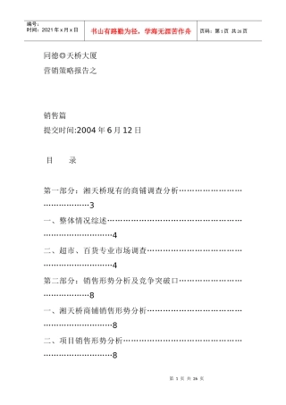 同德◎天桥大厦湖南某项目全案——营销策略报告之销售篇