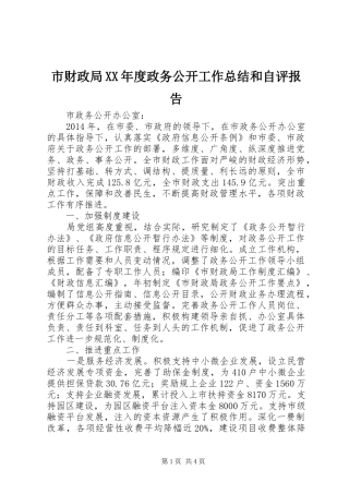 市财政局XX年度政务公开工作总结和自评报告