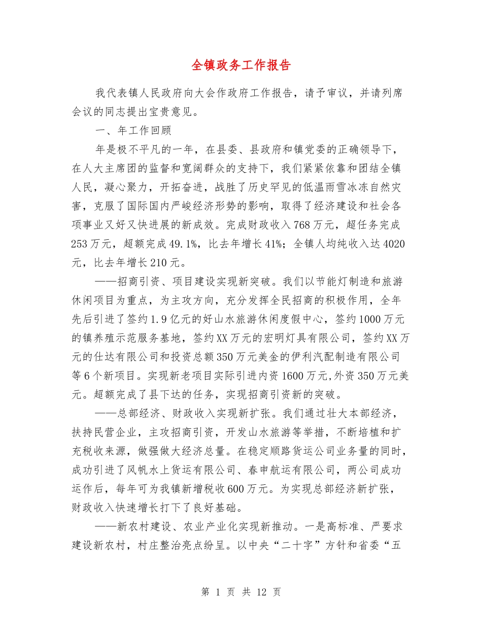 全镇政务工作报告_第1页