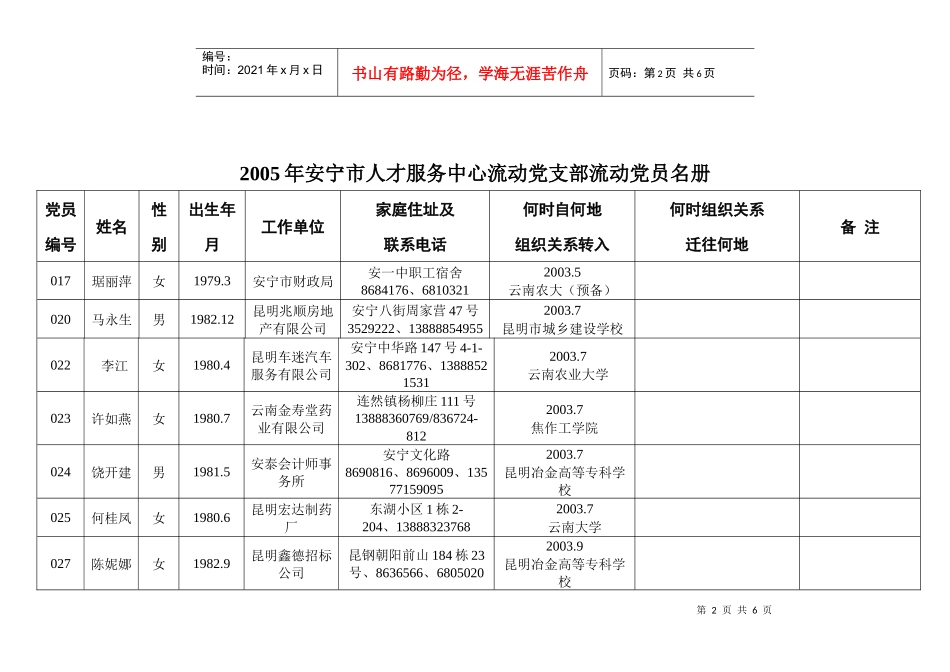 安宁市人才服务中心流动党支部流动党员管理册_第3页