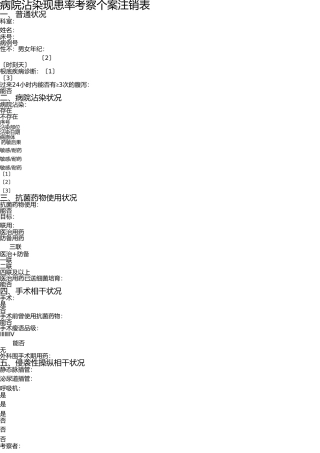 医院感染现患率调查个案登记表2016 