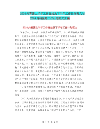 2024共青团上半年工作总结及下半年工作计划范文与2024内科医师工作计划范文汇编