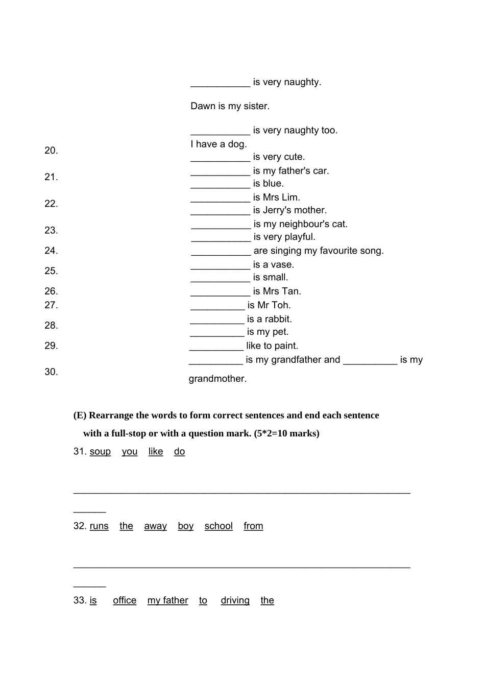 新加坡小学一年级英语试卷PRACTICE 22 _第3页