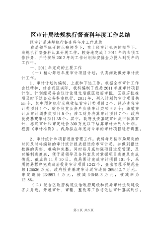 区审计局法规执行督查科年度工作总结