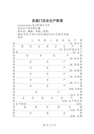 各部门安全生产职责要求