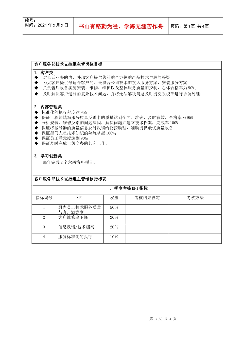 客户服务部技术支持组主管岗位说明书_第3页