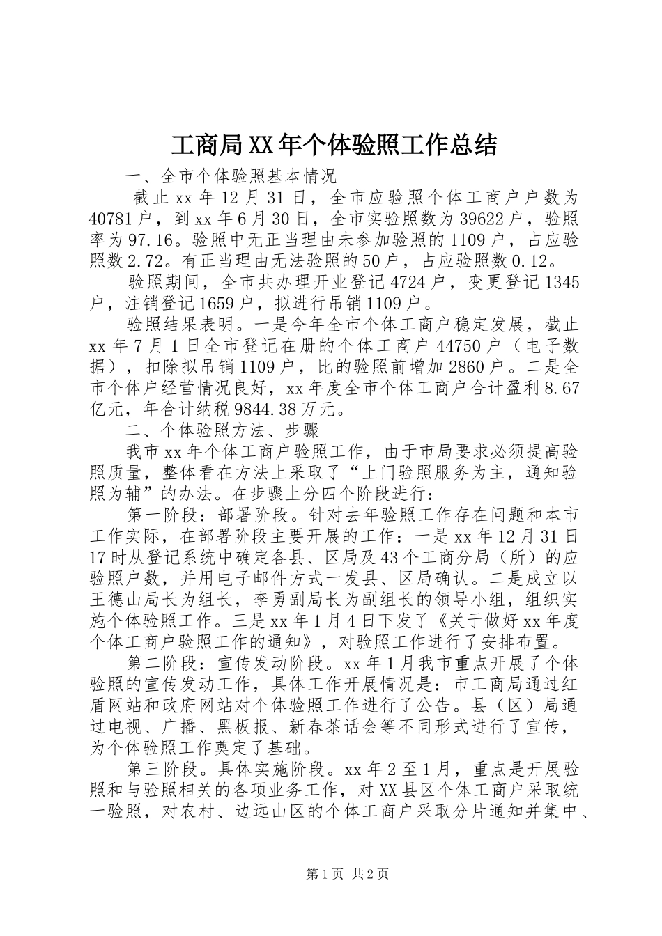 工商局XX年个体验照工作总结_第1页