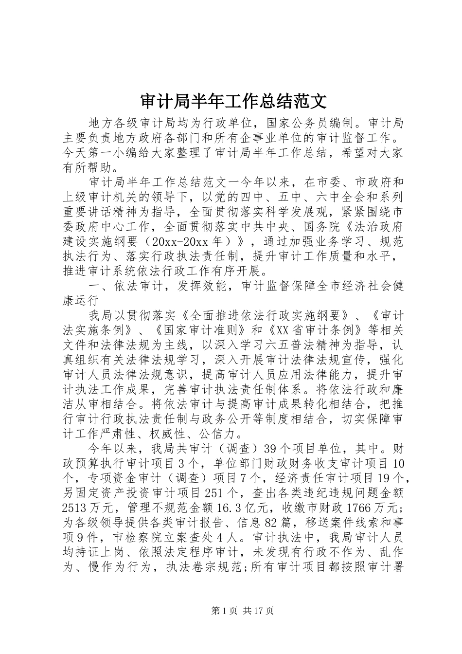 审计局半年工作总结范文_第1页