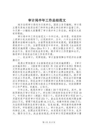 审计局半年工作总结范文