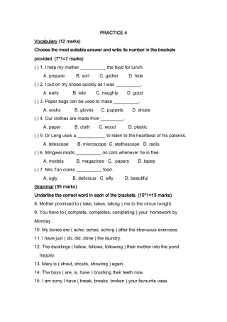 新加坡小学二年级英语试卷PRACTICE 42 