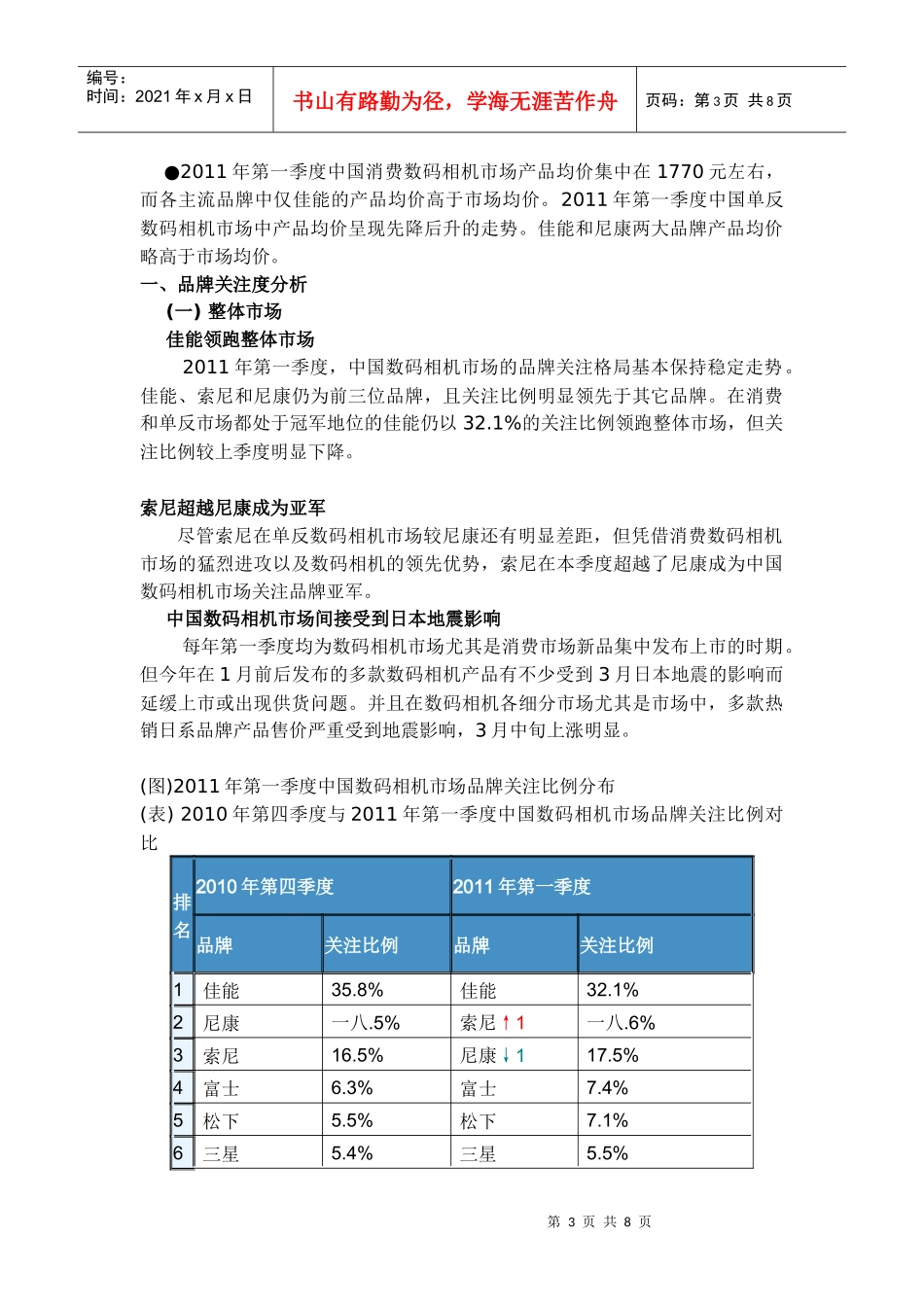 中国数第一季度码相机市场分析报告_第3页