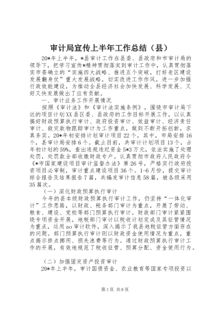 审计局宣传上半年工作总结（县）