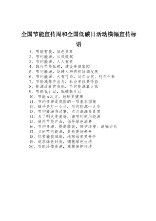 全国节能宣传周和全国低碳日活动横幅宣传标语大全