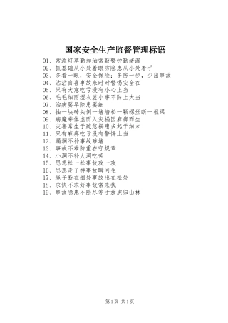 国家安全生产监督管理标语集锦