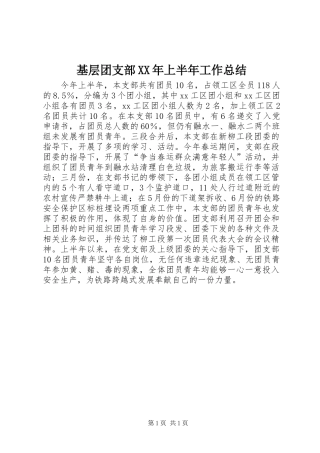 基层团支部XX年上半年工作总结