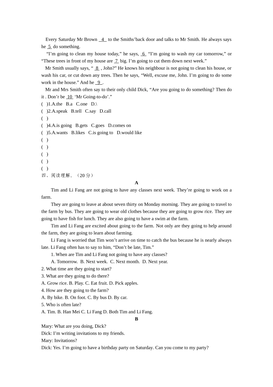 外研版七年级下Module3单元测试题及答案2 _第2页