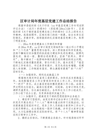区审计局年度基层党建工作总结报告