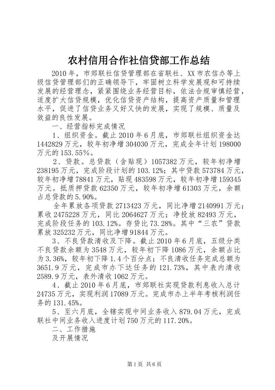 农村信用合作社信贷部工作总结_第1页