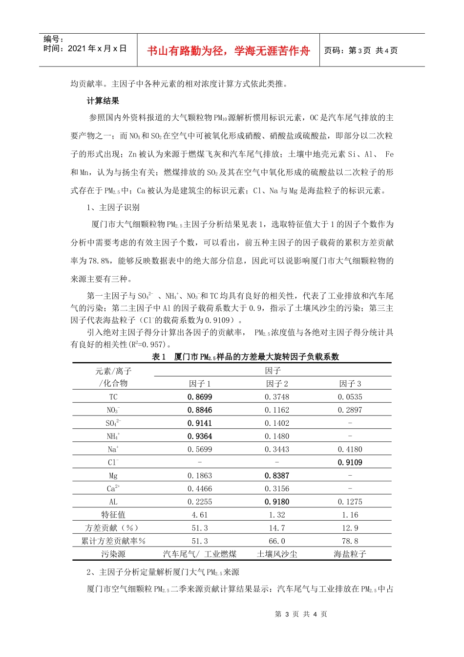 厦门市大气可吸入颗粒物源解析的研究_第3页