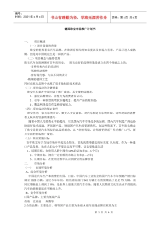 德国欧宝市场推广计划书