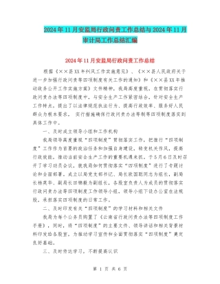 2024年11月安监局行政问责工作总结与2024年11月审计局工作总结汇编