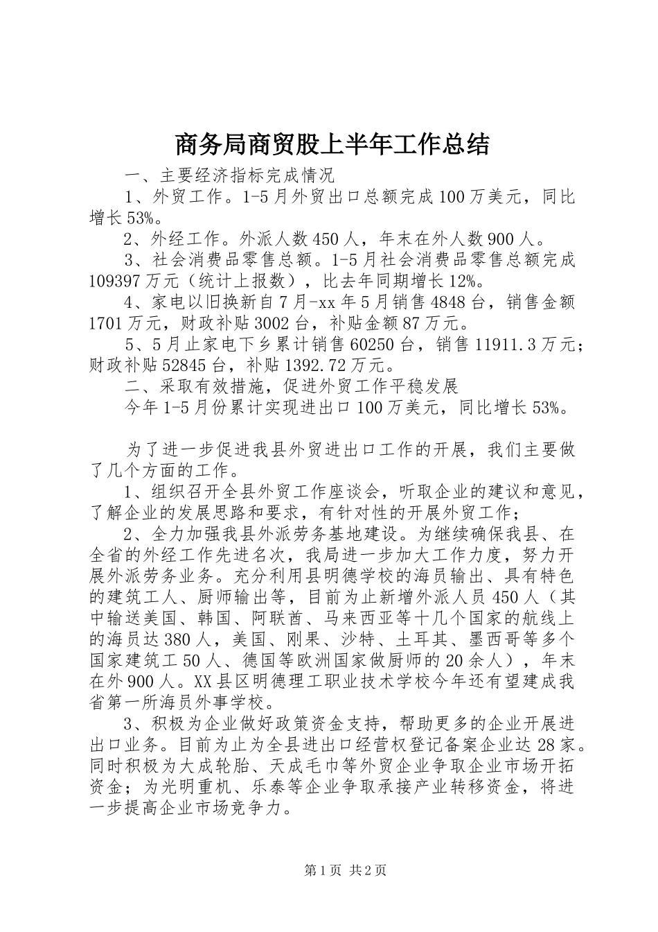 商务局商贸股上半年工作总结_第1页