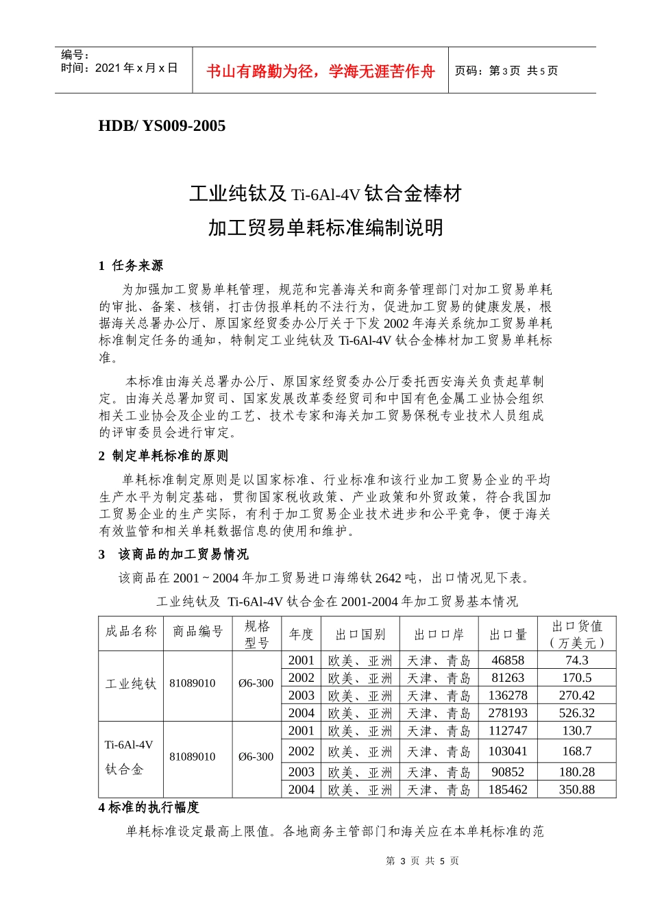 工业纯钛及Ti-6Al-4V钛合金棒材加工贸易单耗标准_第3页